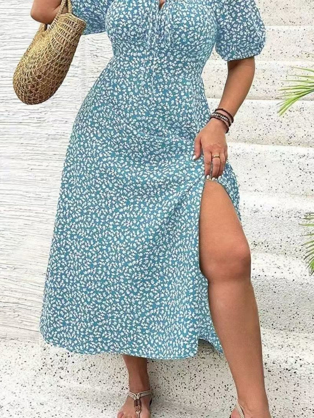 BlossomBreeze™ Plus Size Floral Slit Dress