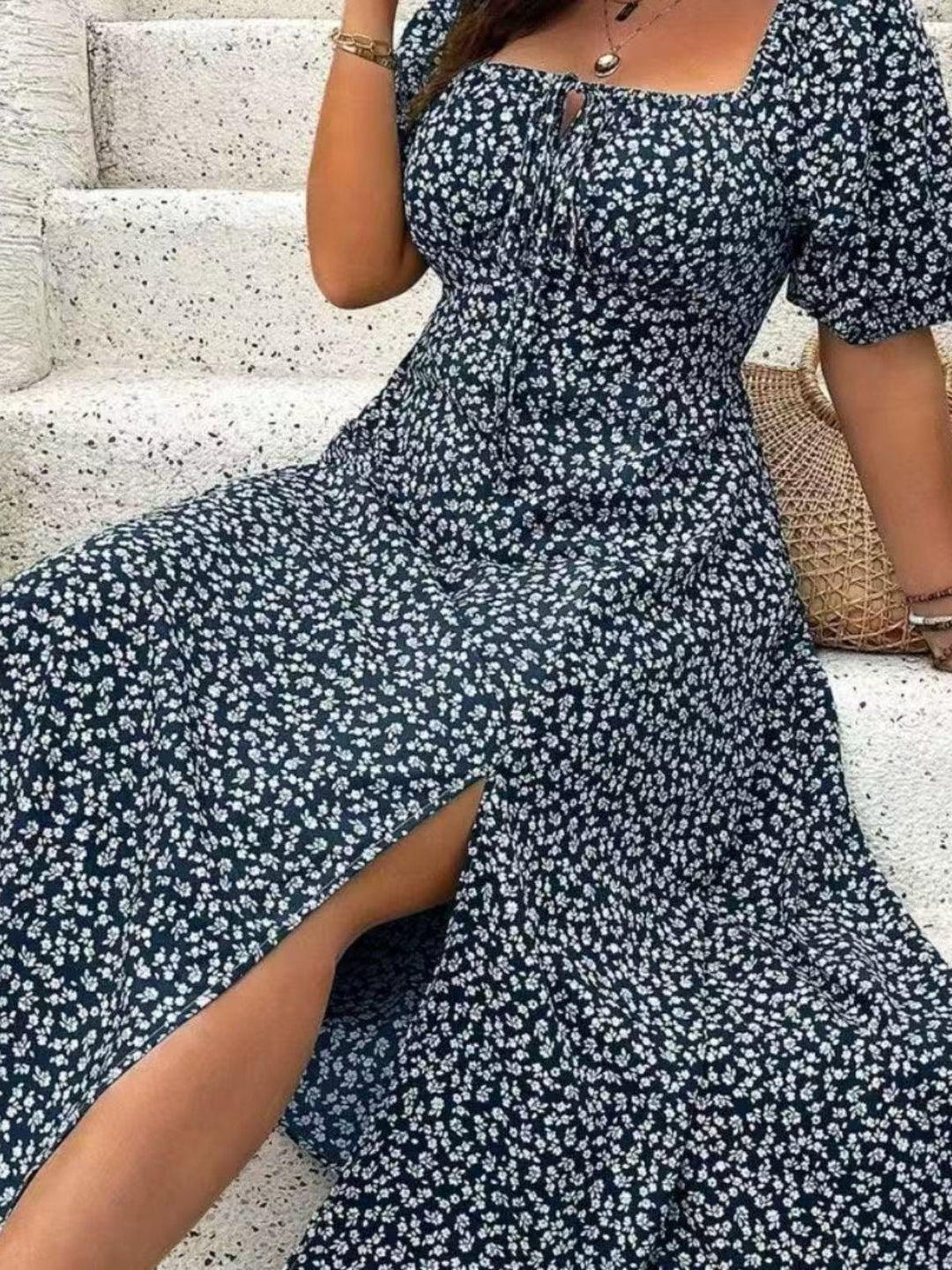 BlossomBreeze™ Plus Size Floral Slit Dress