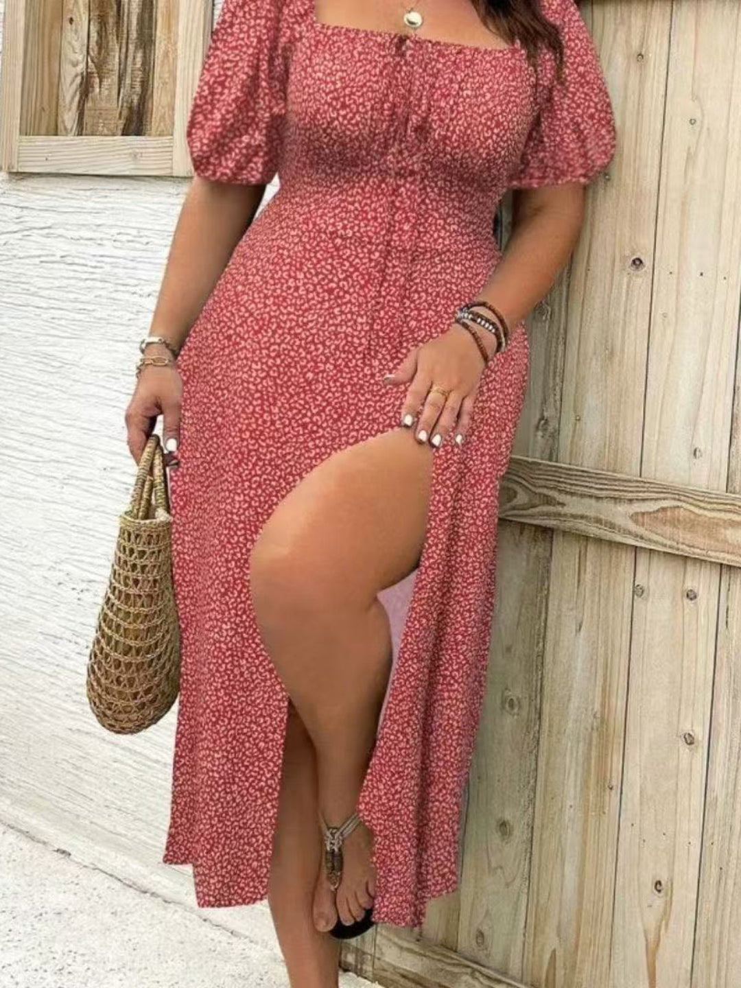 BlossomBreeze™ Plus Size Floral Slit Dress