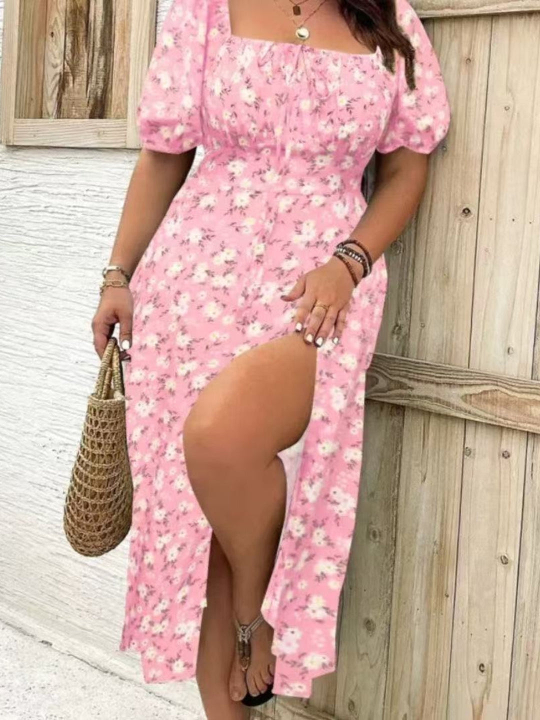 BlossomBreeze™ Plus Size Floral Slit Dress