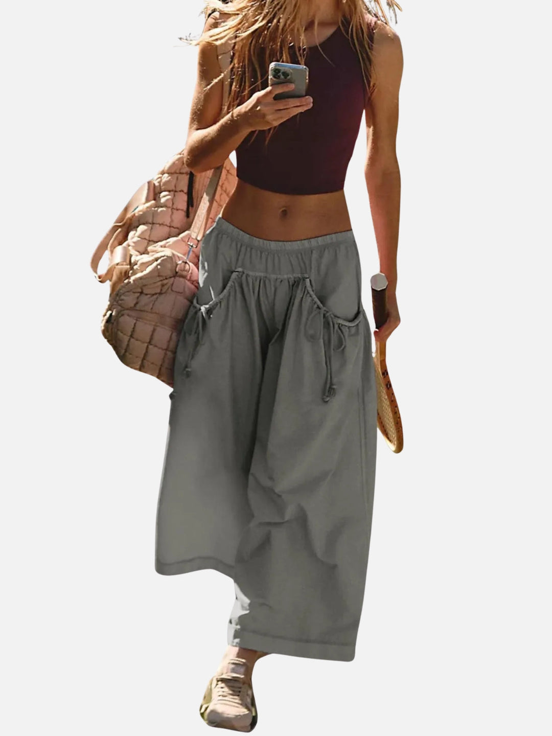 UrbanFlow Wide‑Leg Street Pants – Tie‑Pocket Harem Trousers