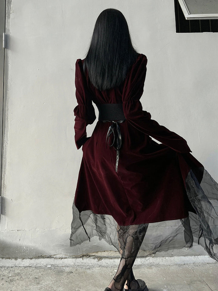 WLS Red Velvet Gothic Style Dress