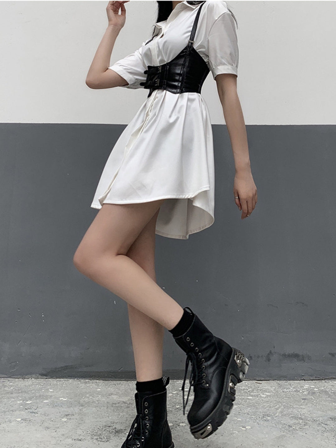 WLS  Waistband White Shirt Dress