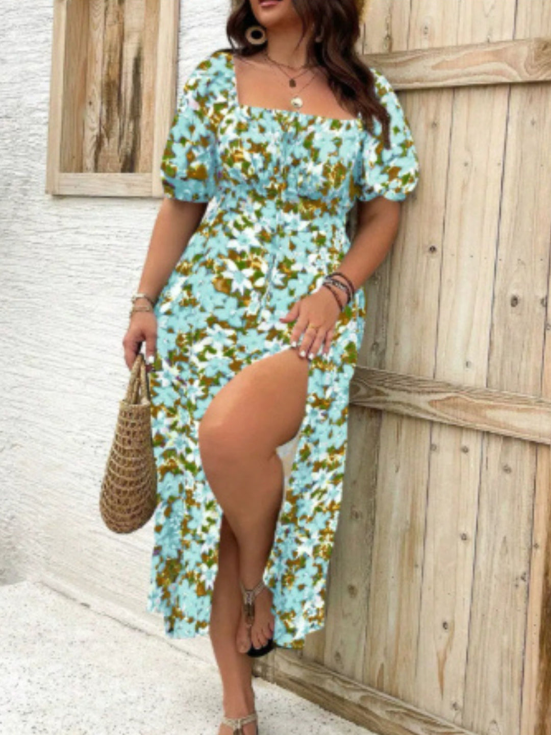BlossomBreeze™ Plus Size Floral Slit Dress