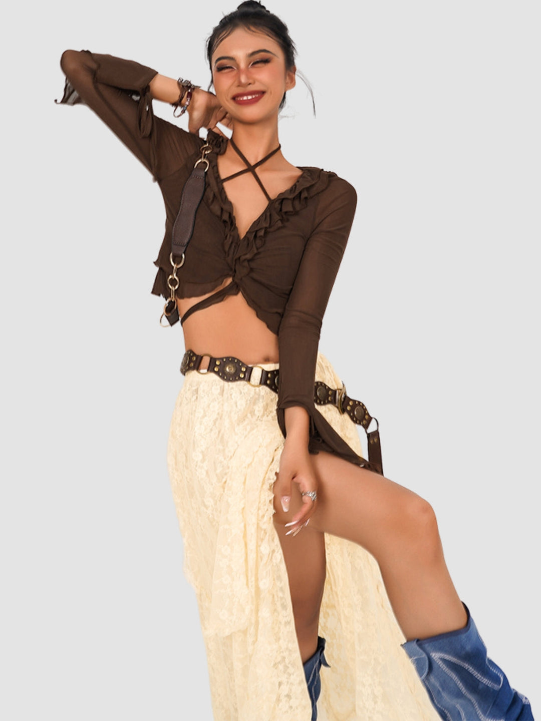 WLS Retro Nomadic Mesh Irregular Long Skirt