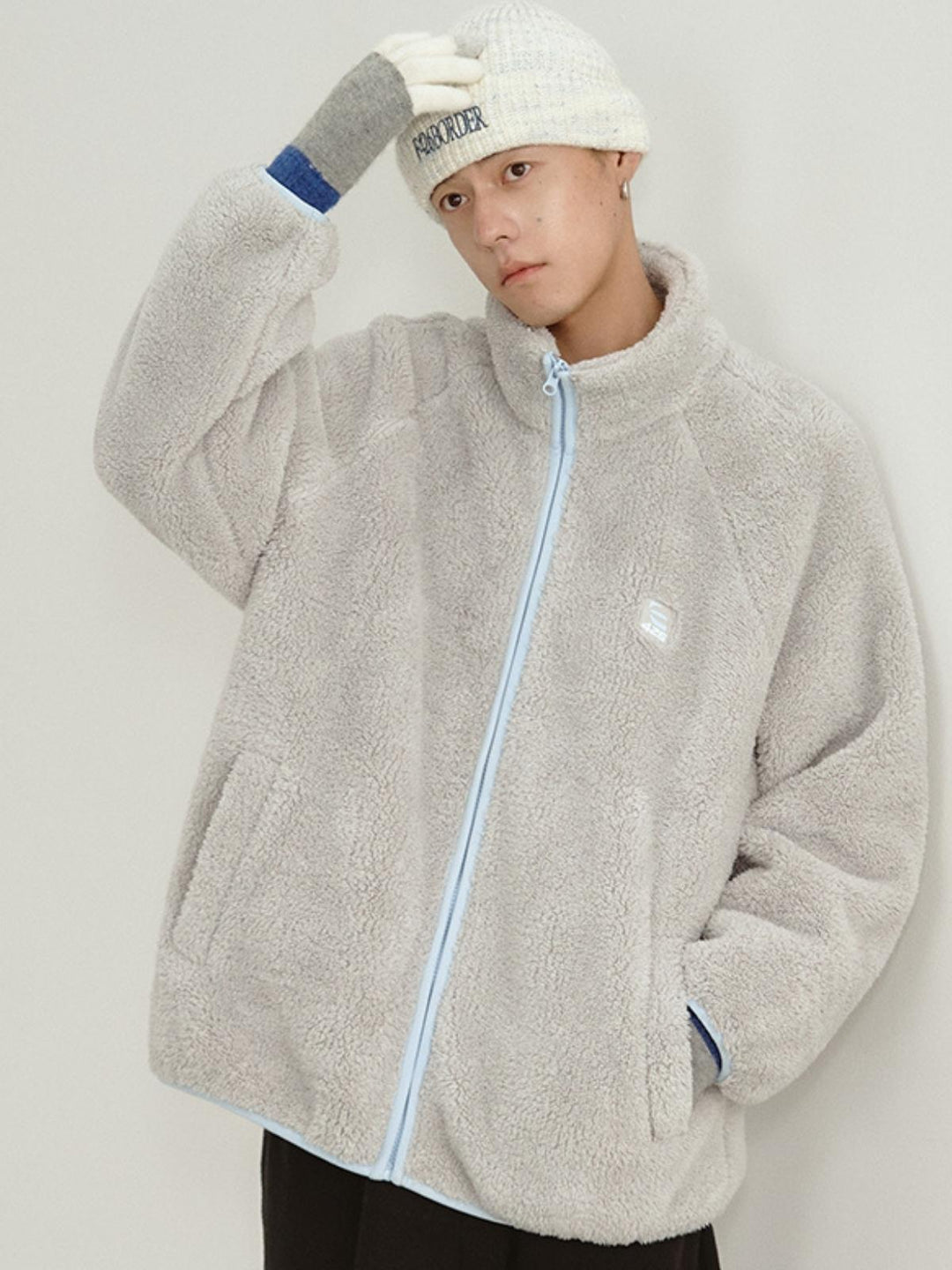 We Love Street Loose Contrasting Color Edging Cotton Plush Jacket
