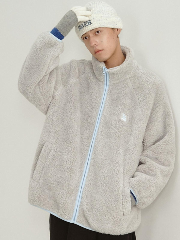 We Love Street Loose Contrasting Color Edging Cotton Plush Jacket