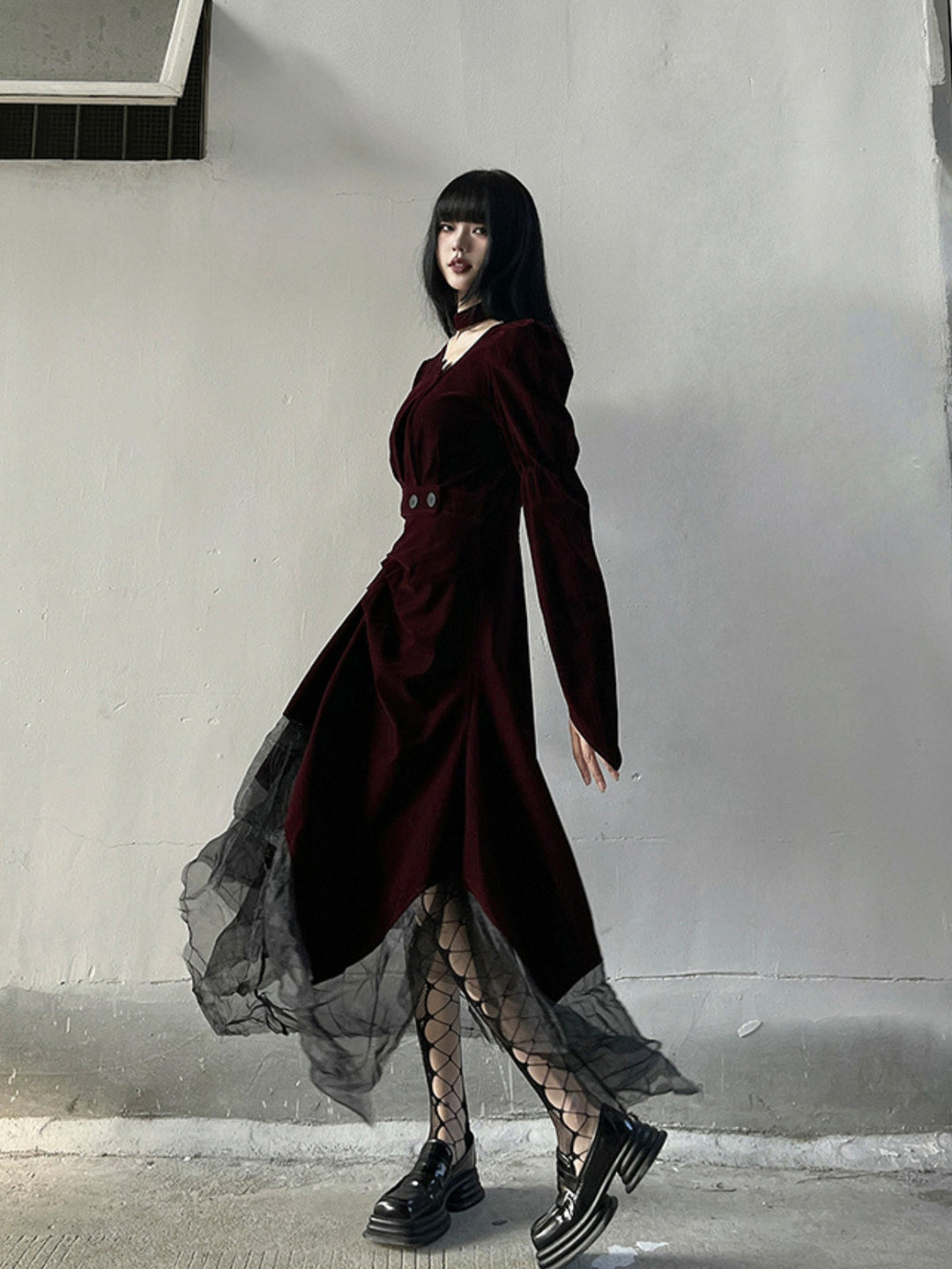 WLS Red Velvet Gothic Style Dress