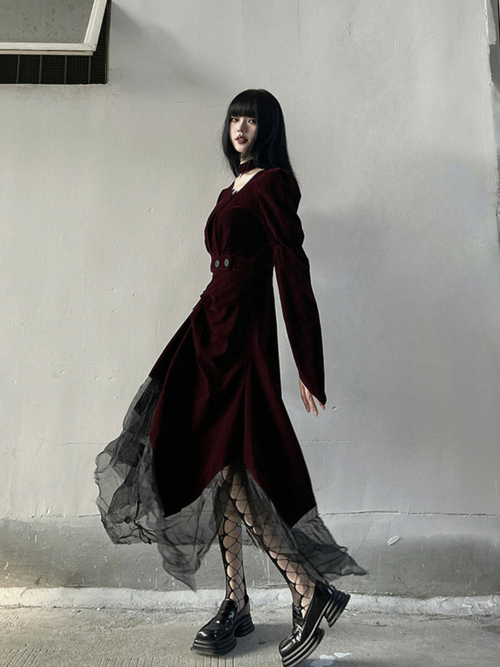 WLS Red Velvet Gothic Style Dress