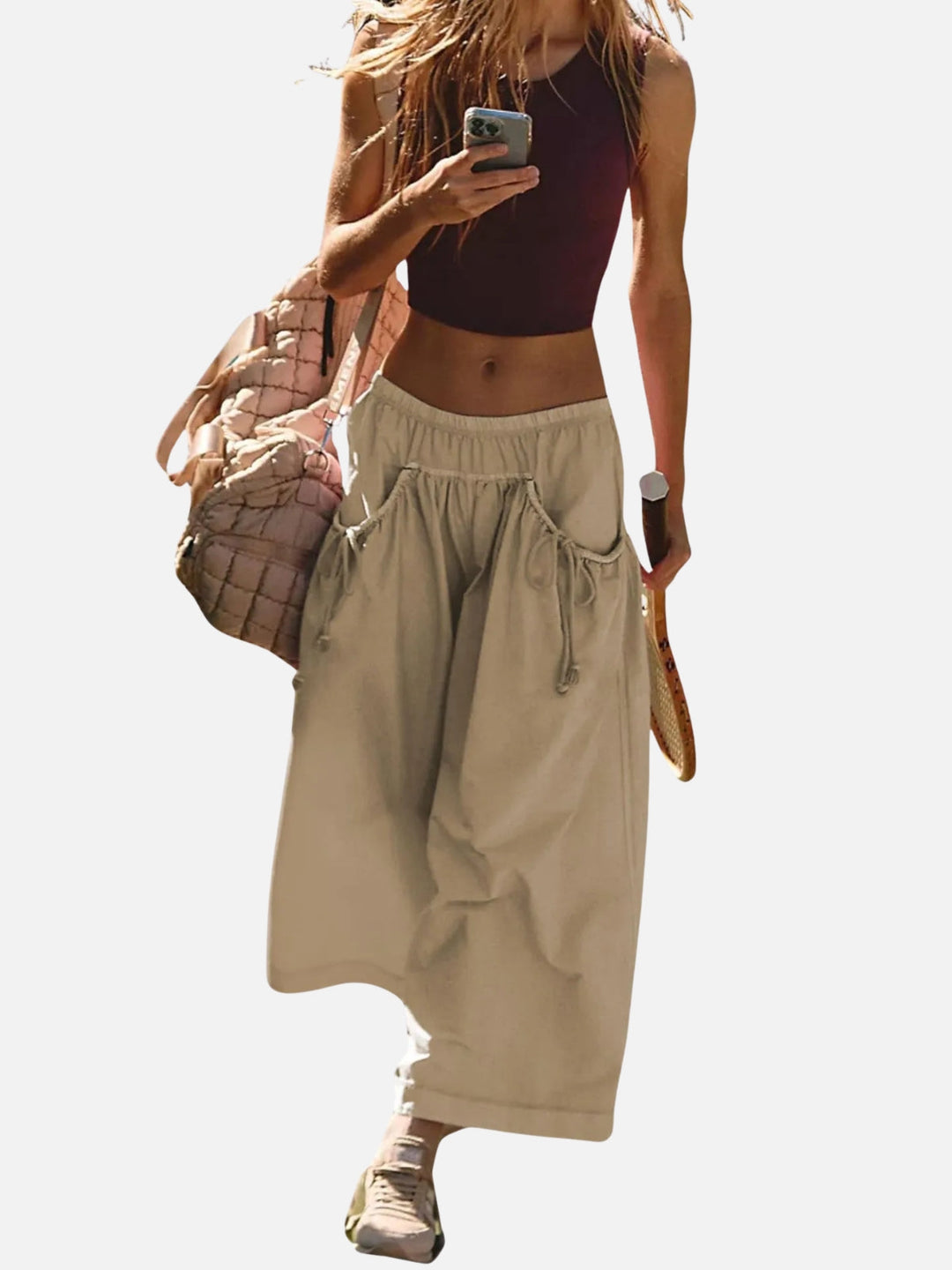 UrbanFlow Wide‑Leg Street Pants – Tie‑Pocket Harem Trousers