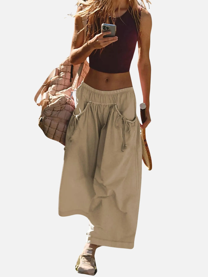UrbanFlow Wide‑Leg Street Pants – Tie‑Pocket Harem Trousers