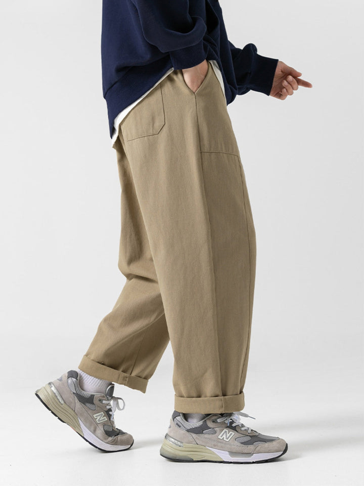 WLS Retro Japanese Straight Textured Splicing Trousers