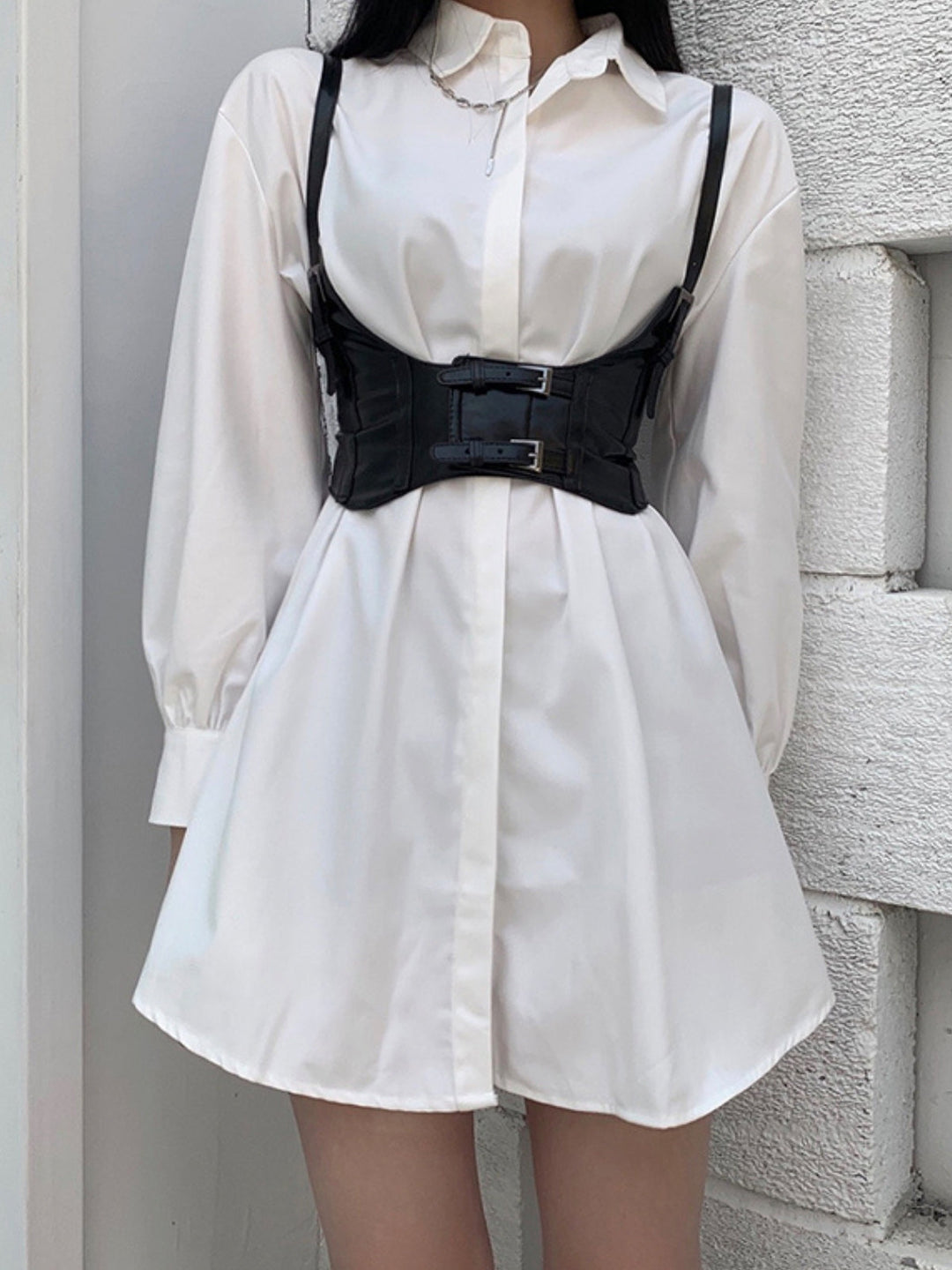 WLS  Waistband White Shirt Dress