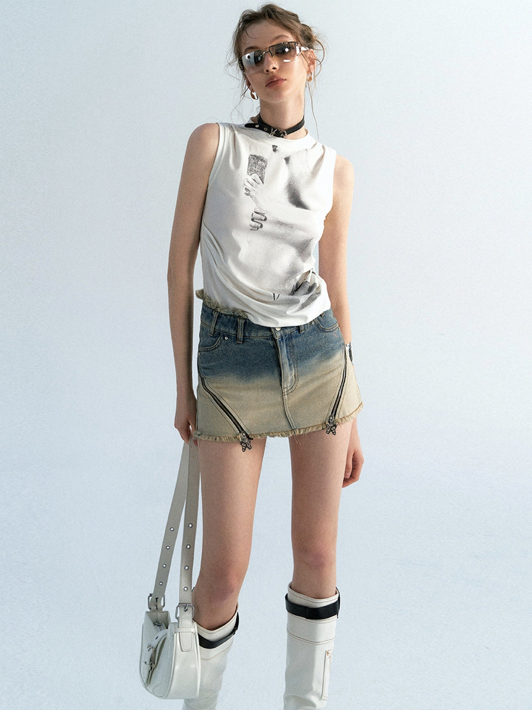 WLS "Binary Gradient" Dirty Washed Short Jeans Pants