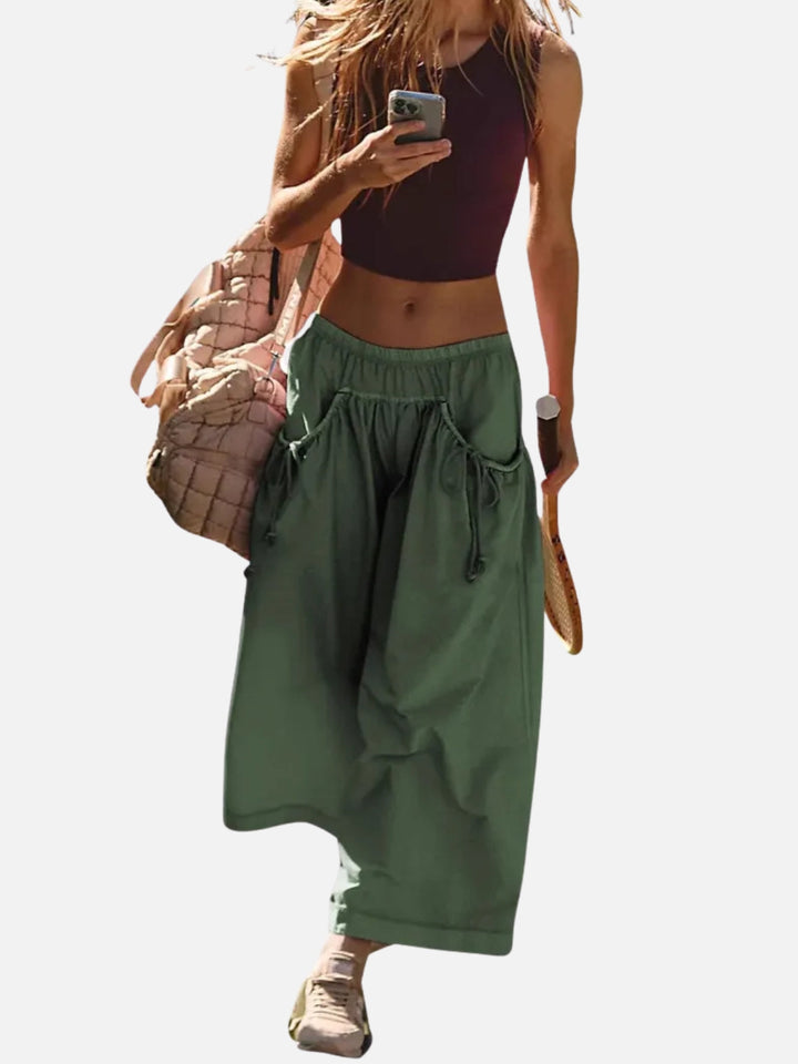 UrbanFlow Wide‑Leg Street Pants – Tie‑Pocket Harem Trousers