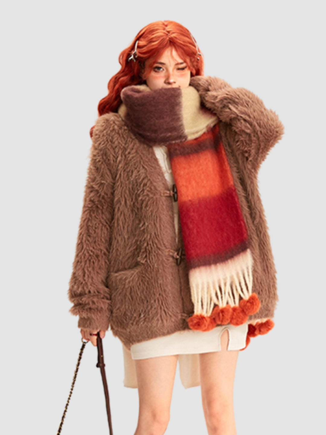 WLS Colorful Striped Fur Ball Soft Scarf