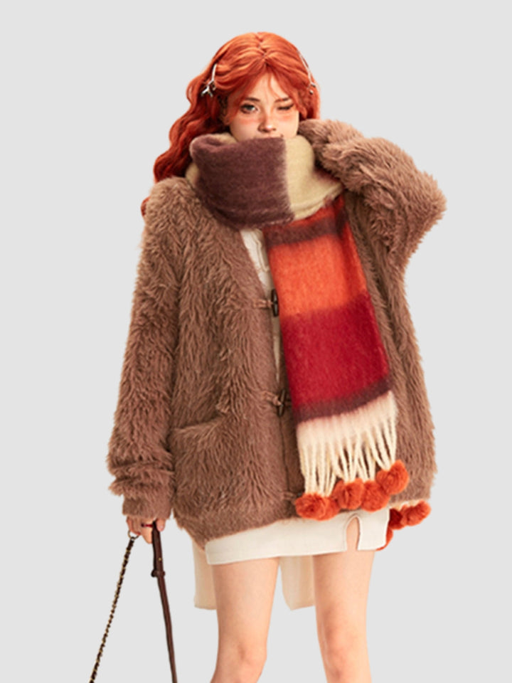WLS Colorful Striped Fur Ball Soft Scarf