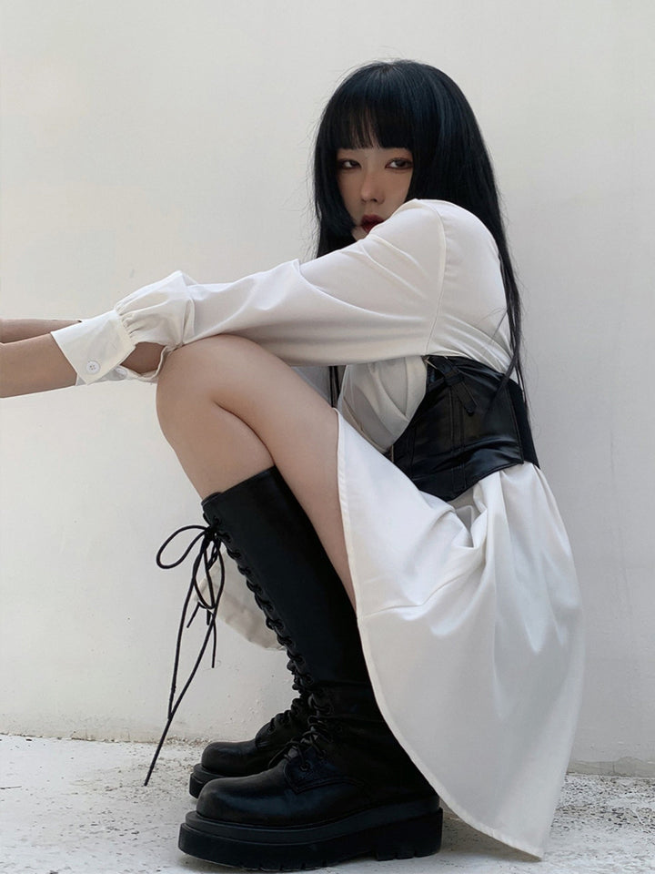 WLS  Waistband White Shirt Dress