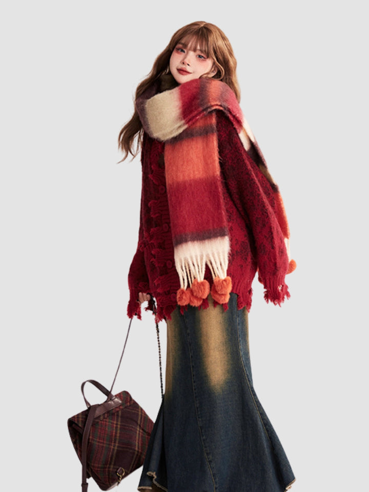 WLS Colorful Striped Fur Ball Soft Scarf