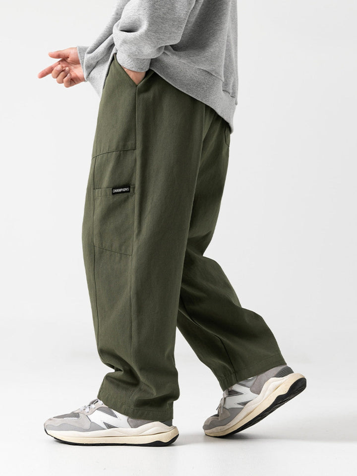 WLS Retro Japanese Straight Textured Splicing Trousers
