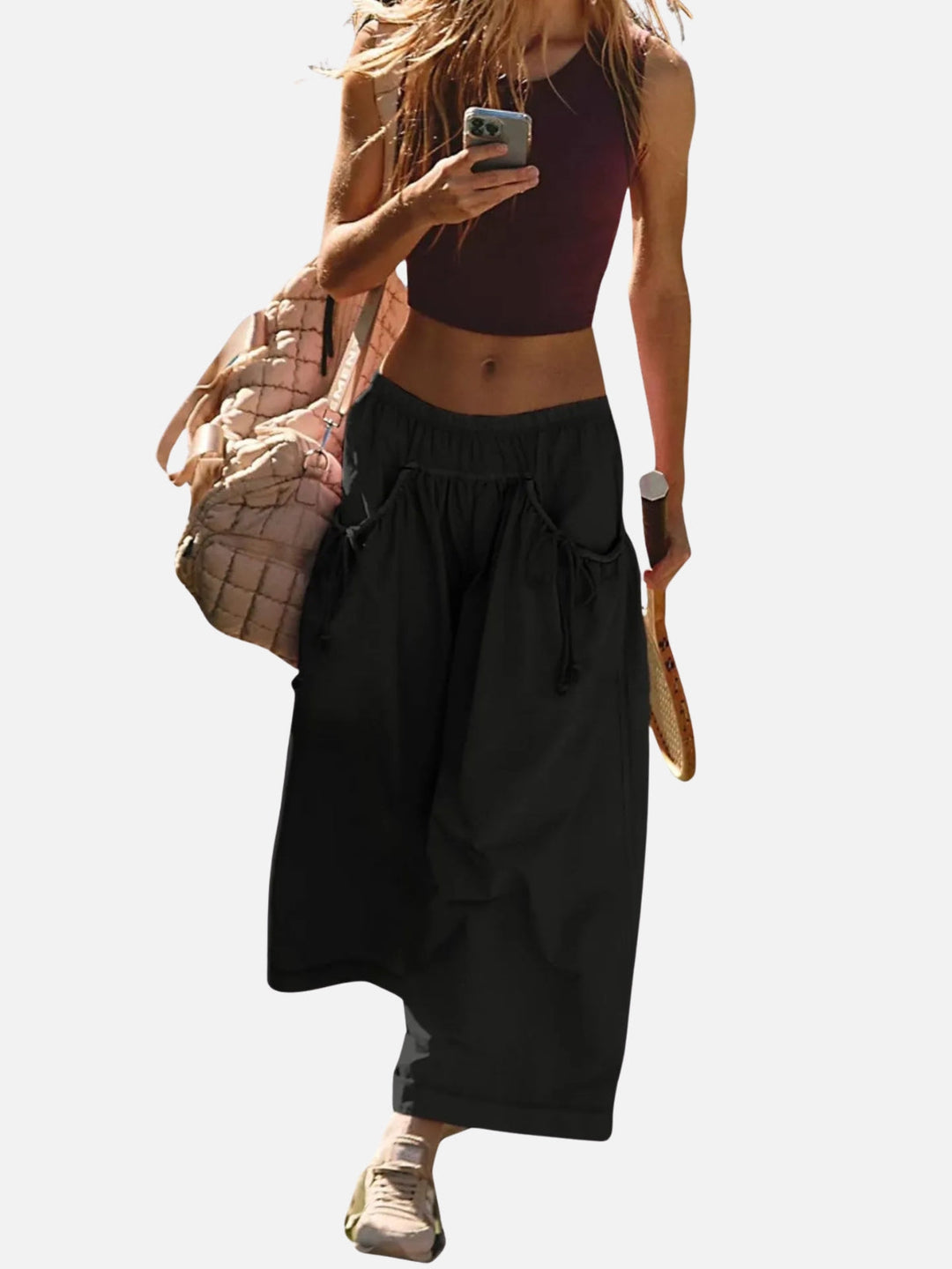 UrbanFlow Wide‑Leg Street Pants – Tie‑Pocket Harem Trousers
