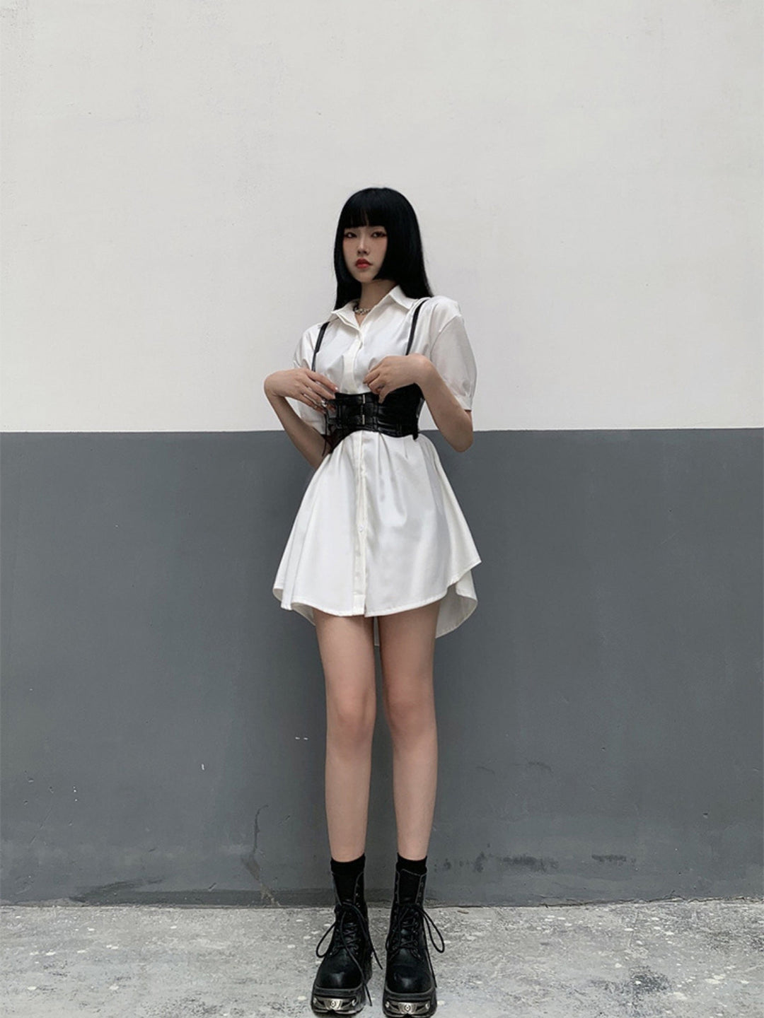WLS  Waistband White Shirt Dress