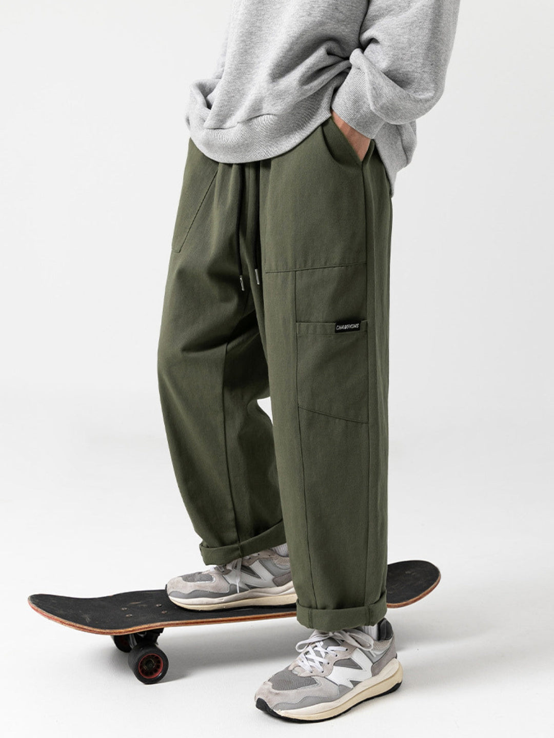 WLS Retro Japanese Straight Textured Splicing Trousers