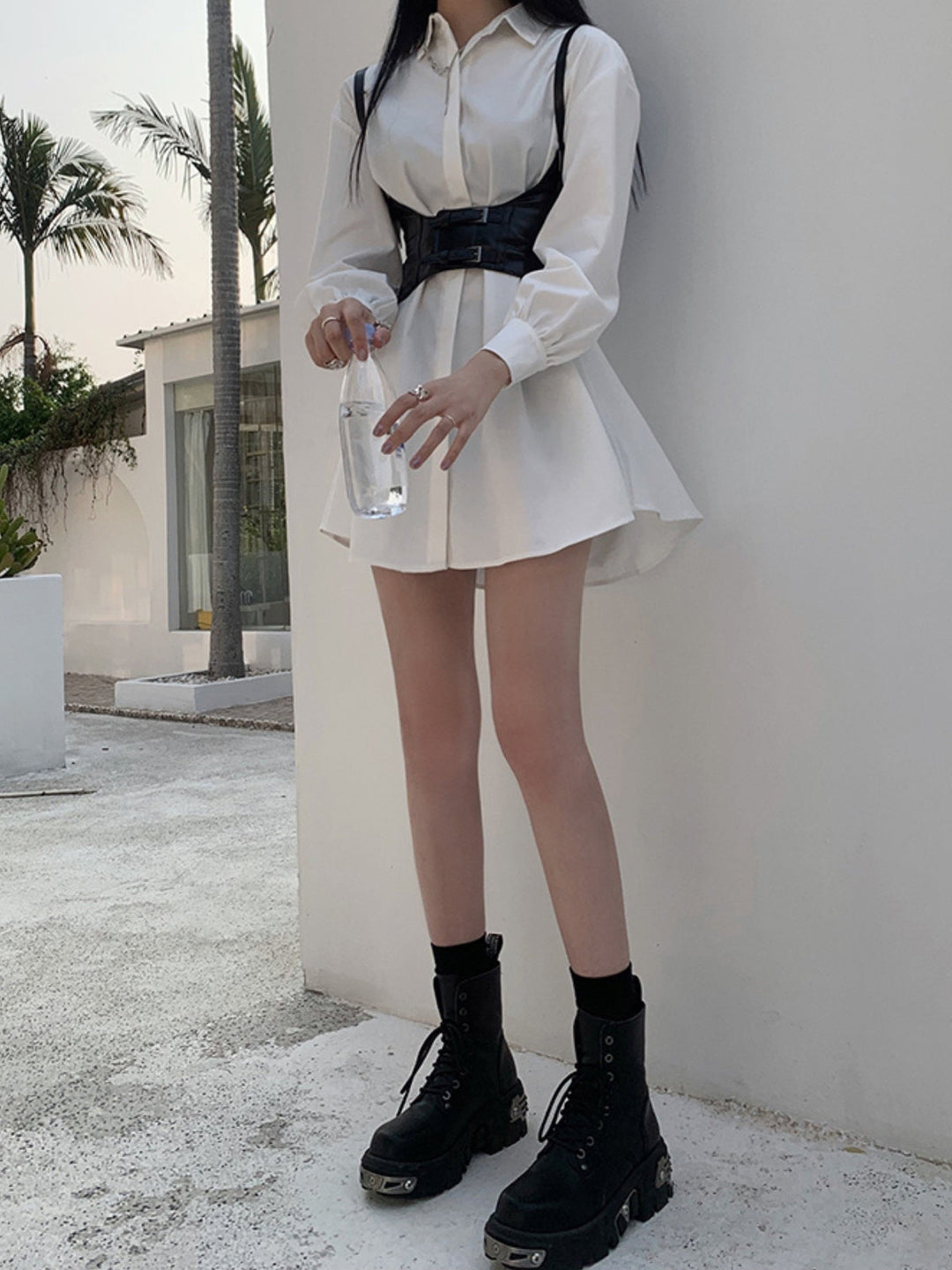 WLS  Waistband White Shirt Dress