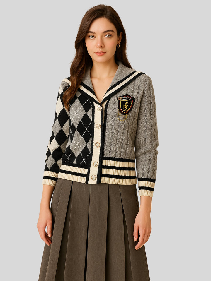 WLS College Style Age-Reducing Knitted Cardigan Skirt Suit