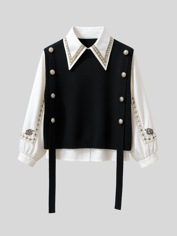 WLS Slimming Knitted Vest & Shirt Two-Piece Suit