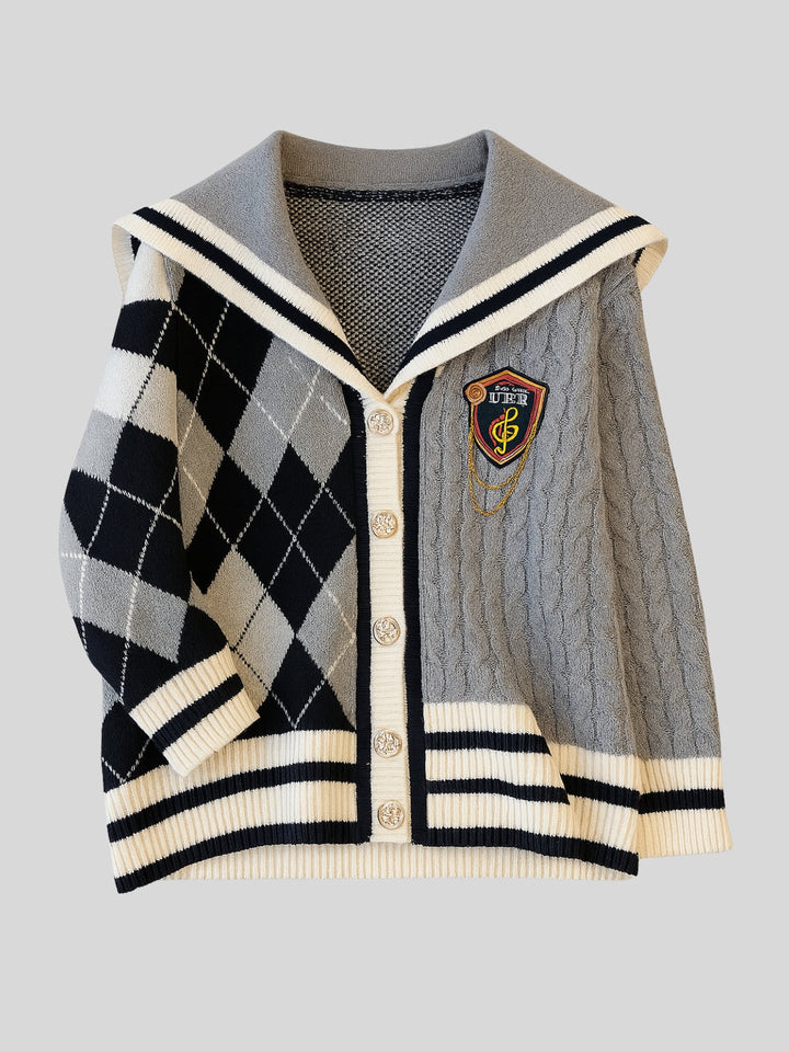 WLS College Style Age-Reducing Knitted Cardigan Skirt Suit