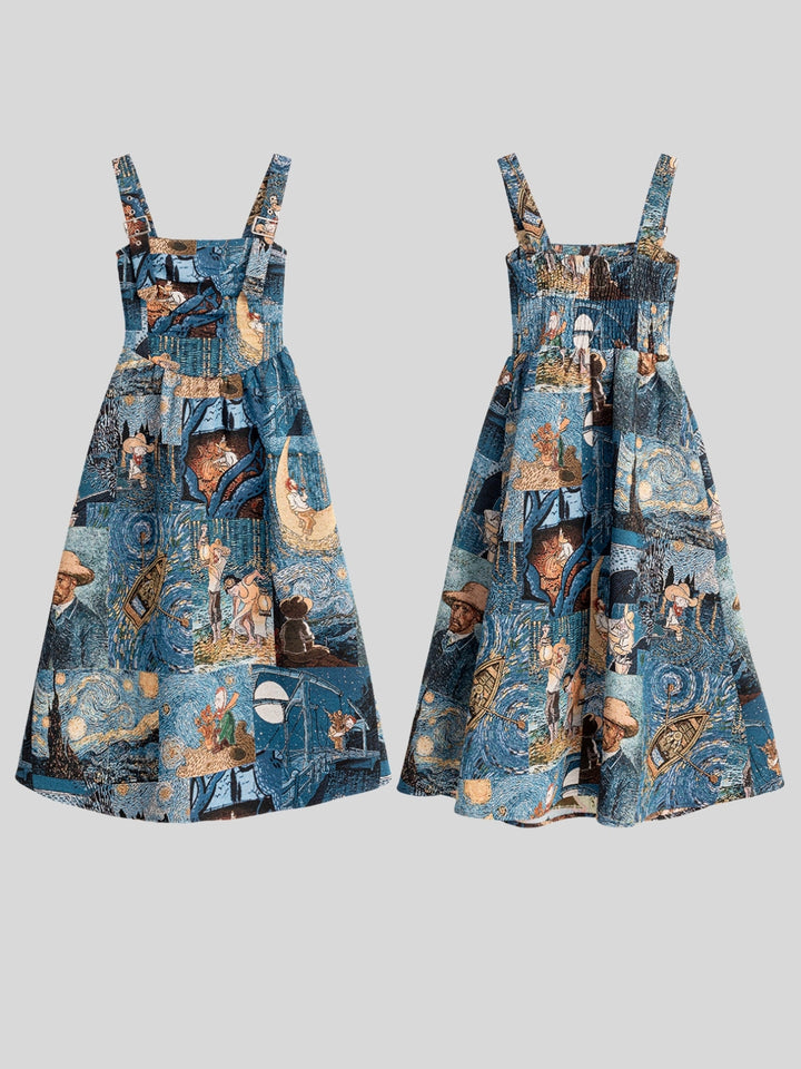 Van Gogh-Inspired Jacquard Dress – Starry Night Print (Short & Long Options)