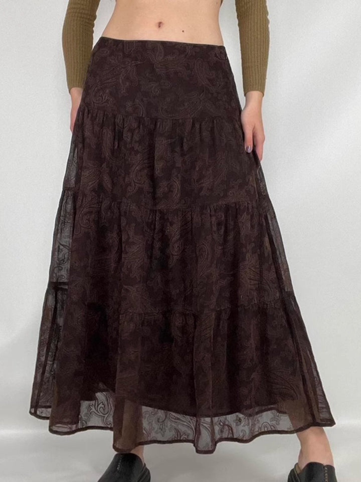 WLS Retro Cashew Flower Double-Layer Long Skirt