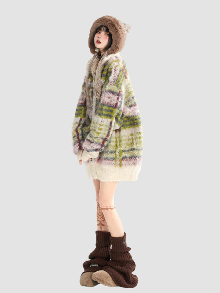 WLS Retro Striped Stand Collar Cardigan Jacket