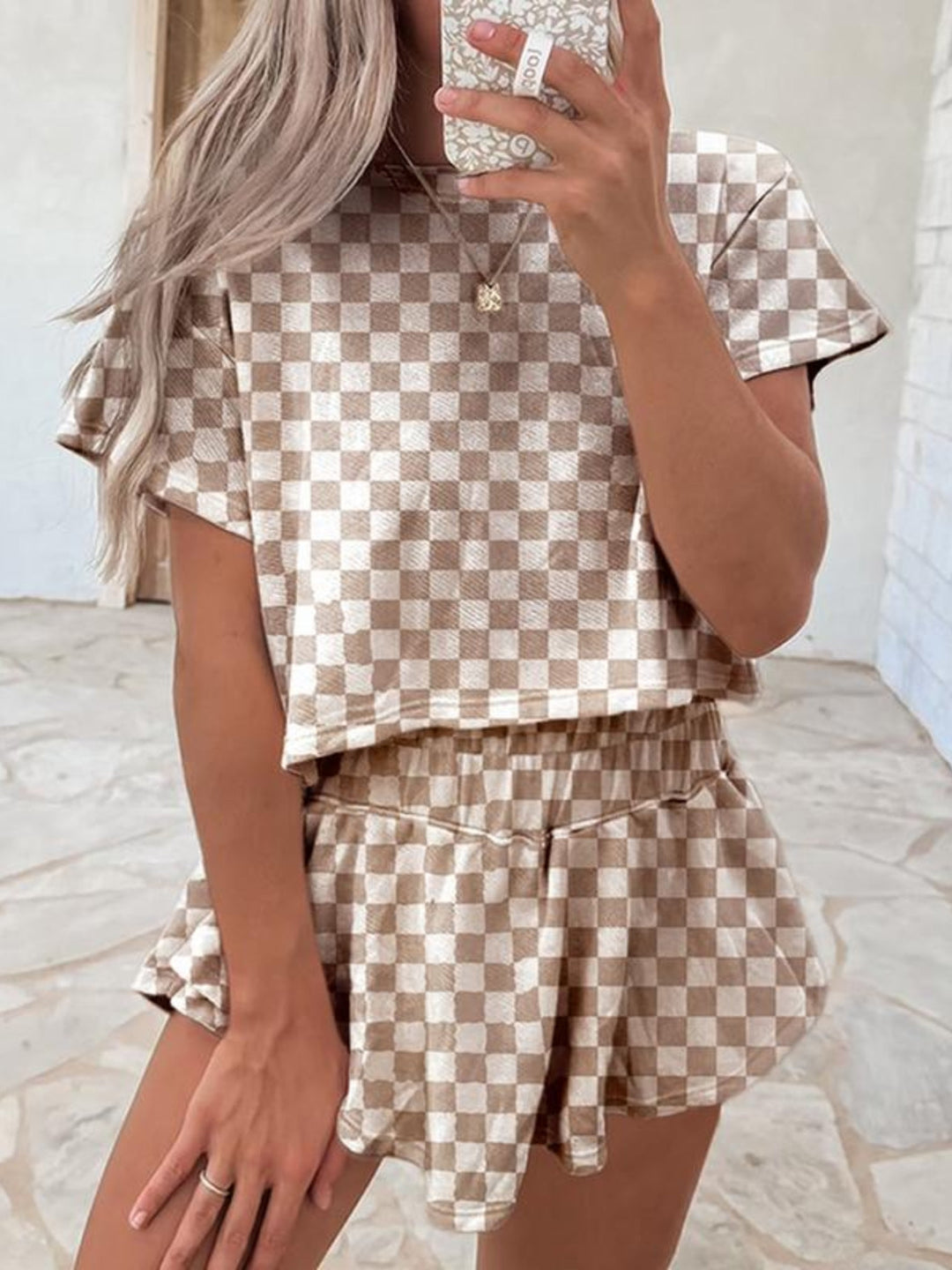 CheckMate Chic™ 2-Piece Summer Set – Soft Stretch T-Shirt & Shorts