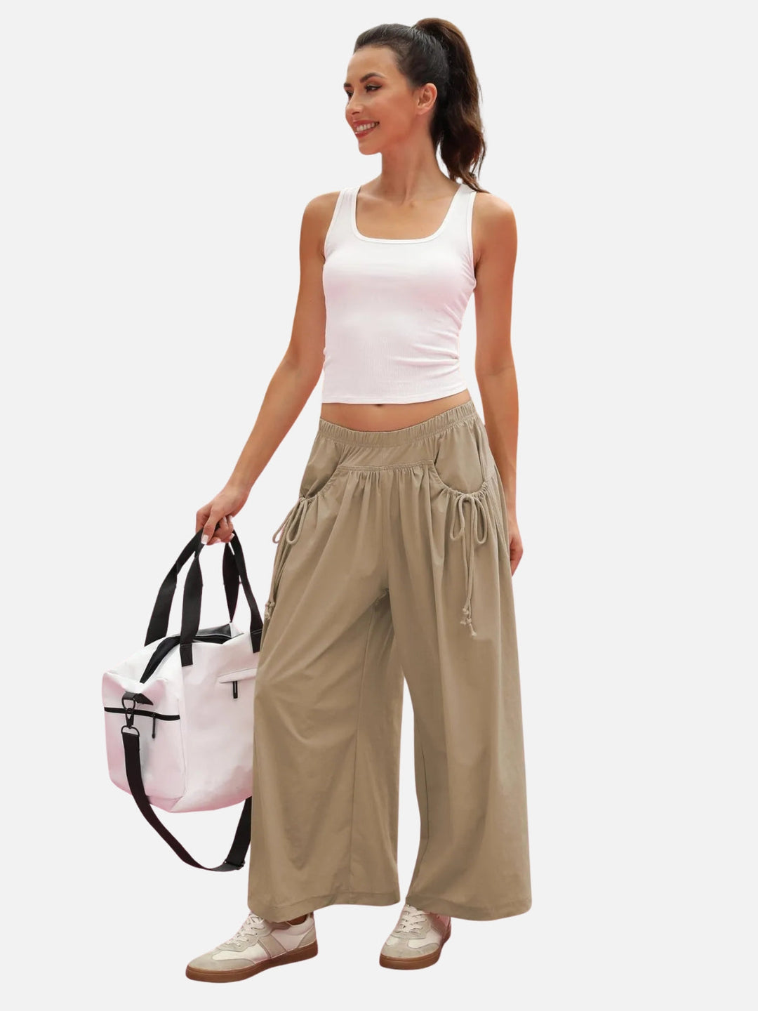 UrbanFlow Wide‑Leg Street Pants – Tie‑Pocket Harem Trousers