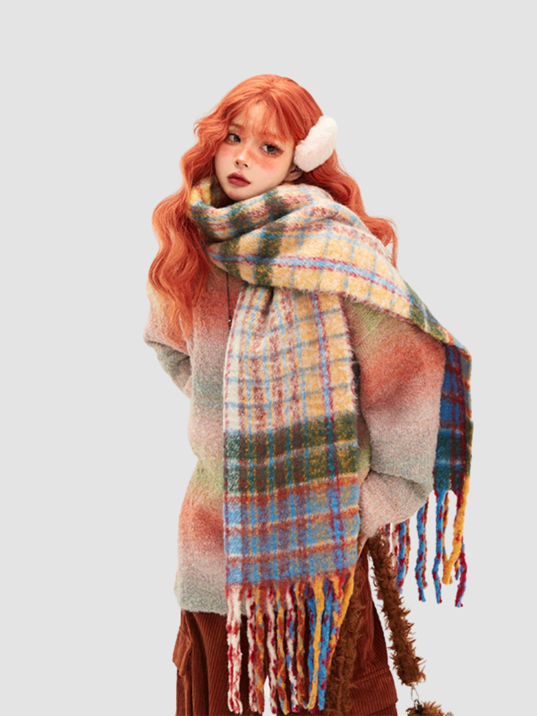 WLS Colorful Striped Fur Ball Soft Scarf
