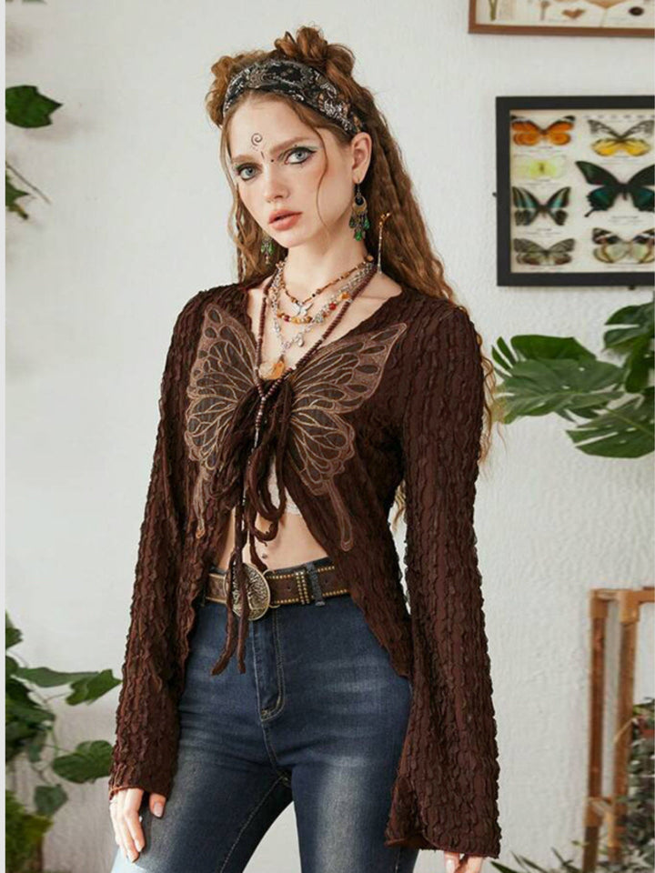 WLS Retro Vintage Butterfly Pleated Cardigan