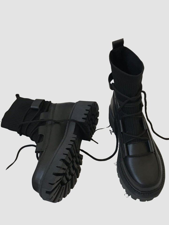 WLS Knitted Retro Lace Up Women Boots
