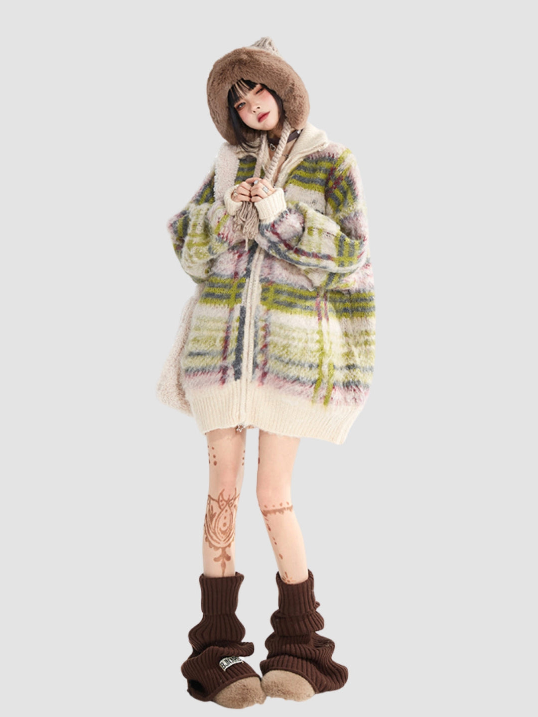WLS Retro Striped Stand Collar Cardigan Jacket