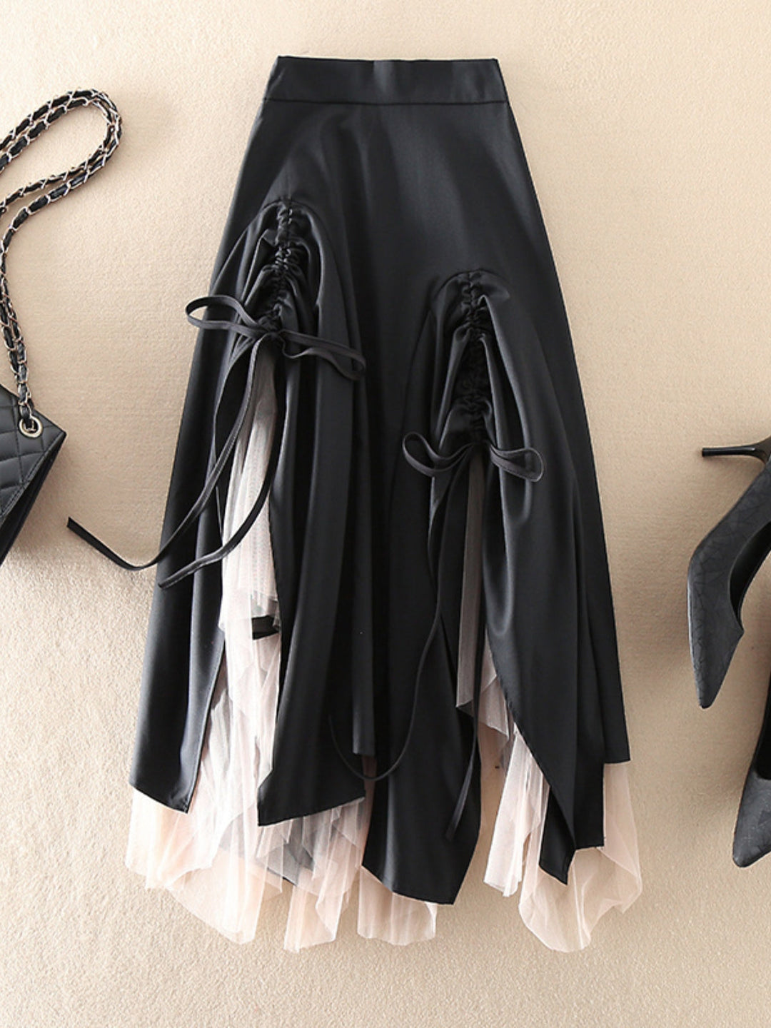 WLS Retro Irregular Wrinkled Mesh Skirt