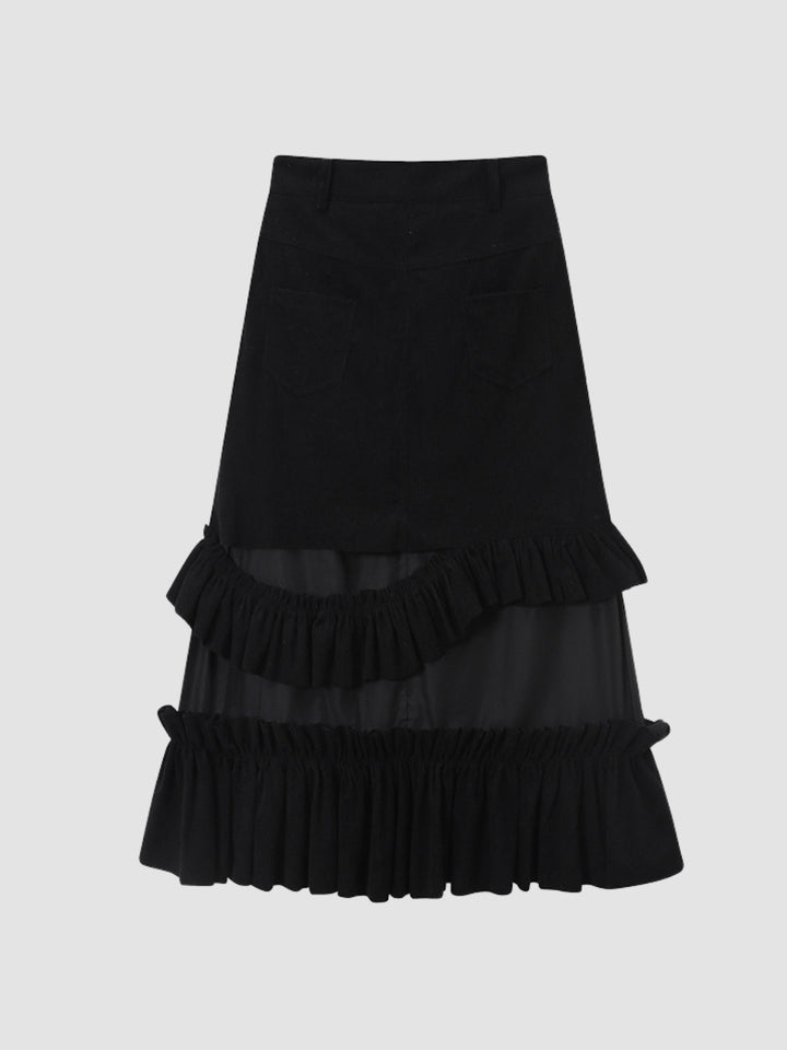 WLS Black Corduroy Mid Length Skirt