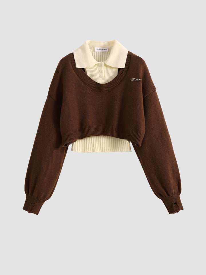 WLS Retro College Two-Pieces Woolen Sweater + Skirt