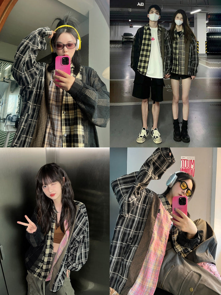 WLS Spliced Retro Thin Women Shirt Jacket