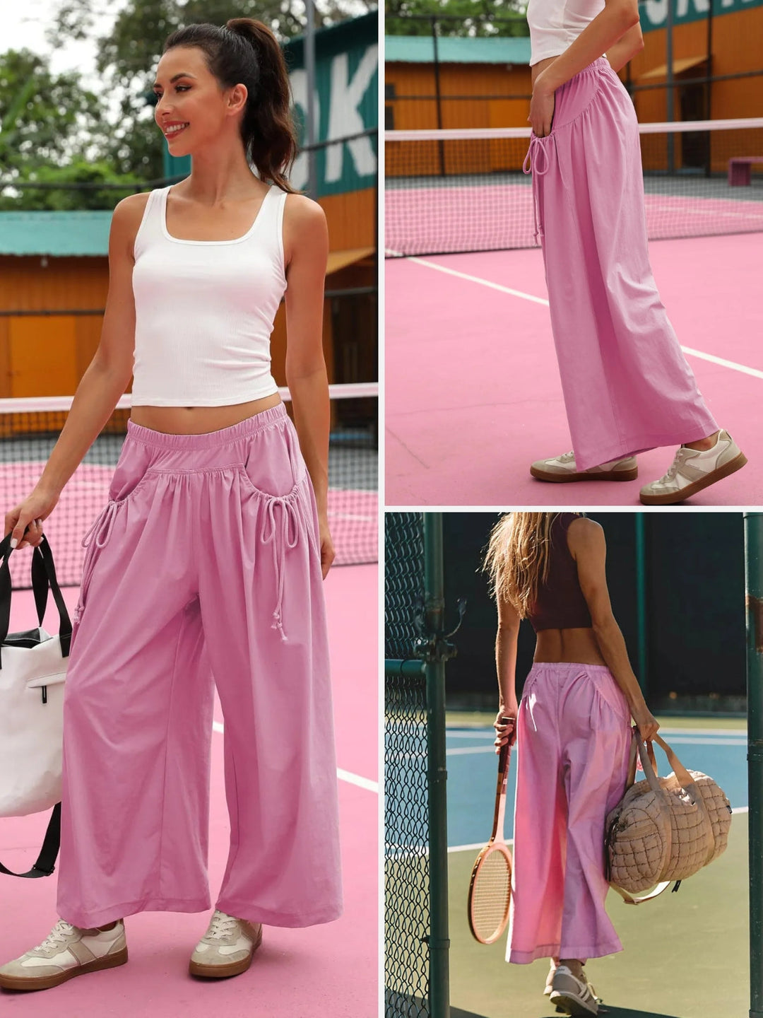 UrbanFlow Wide‑Leg Street Pants – Tie‑Pocket Harem Trousers