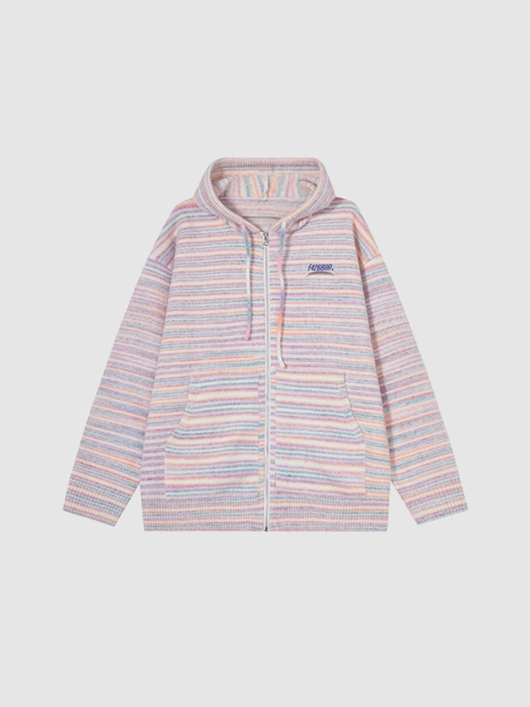 We Love Street Casual Zipper Hoodie Striped Knit Cardigan