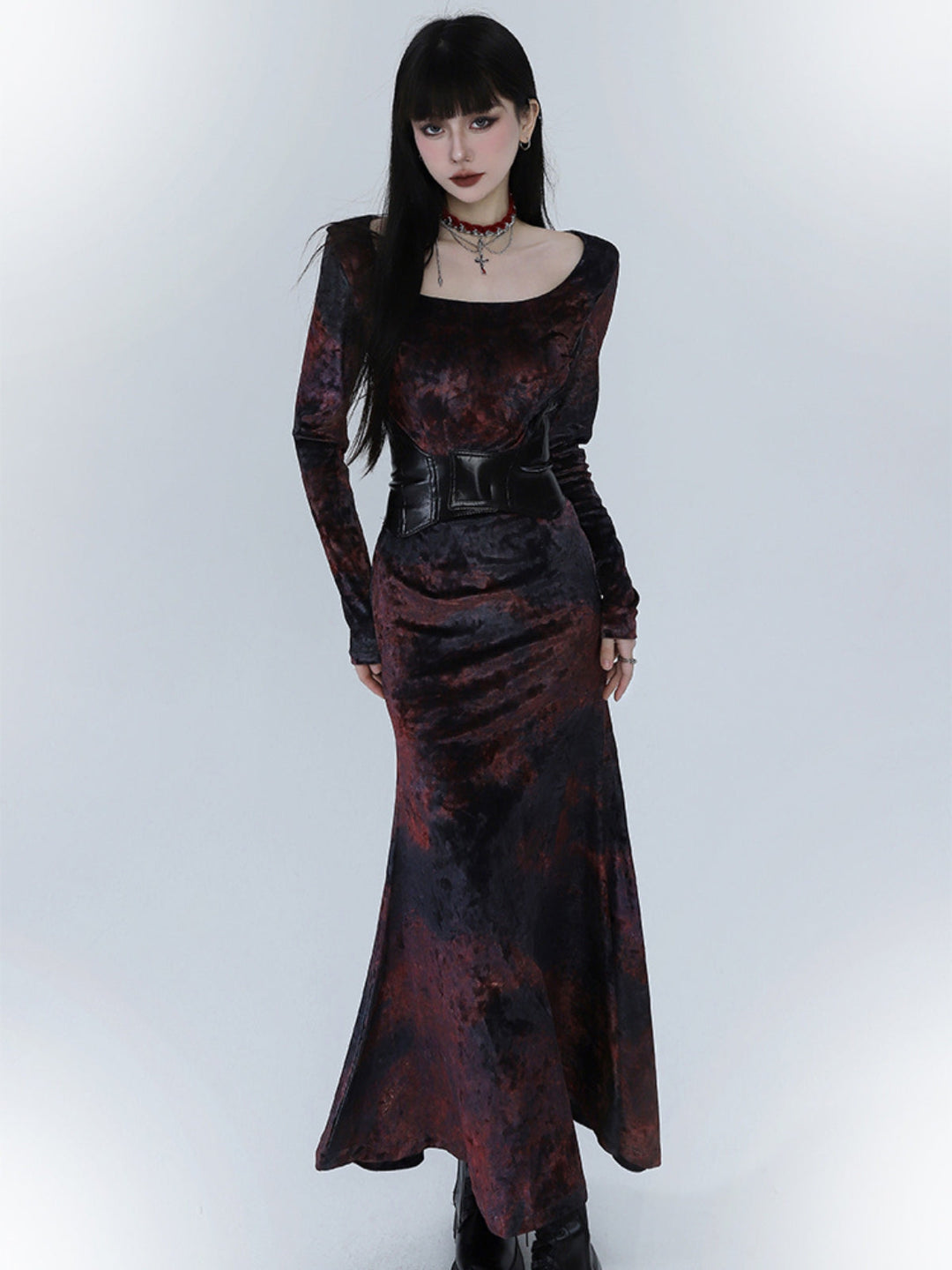 WLS Red Velvet Fishtail Dress