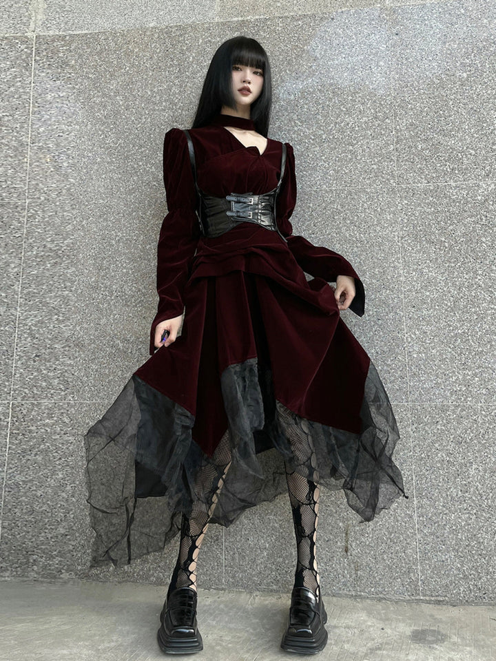 WLS Red Velvet Gothic Style Dress