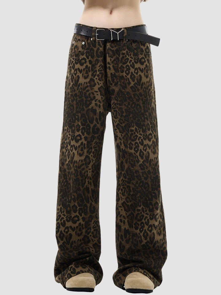 WLS Retro Leopard Print Straight Loose Pants