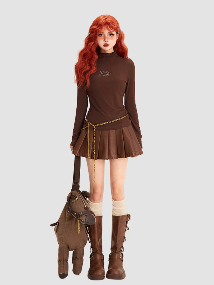 WLS Short High Waist Pleated Leather Skirt